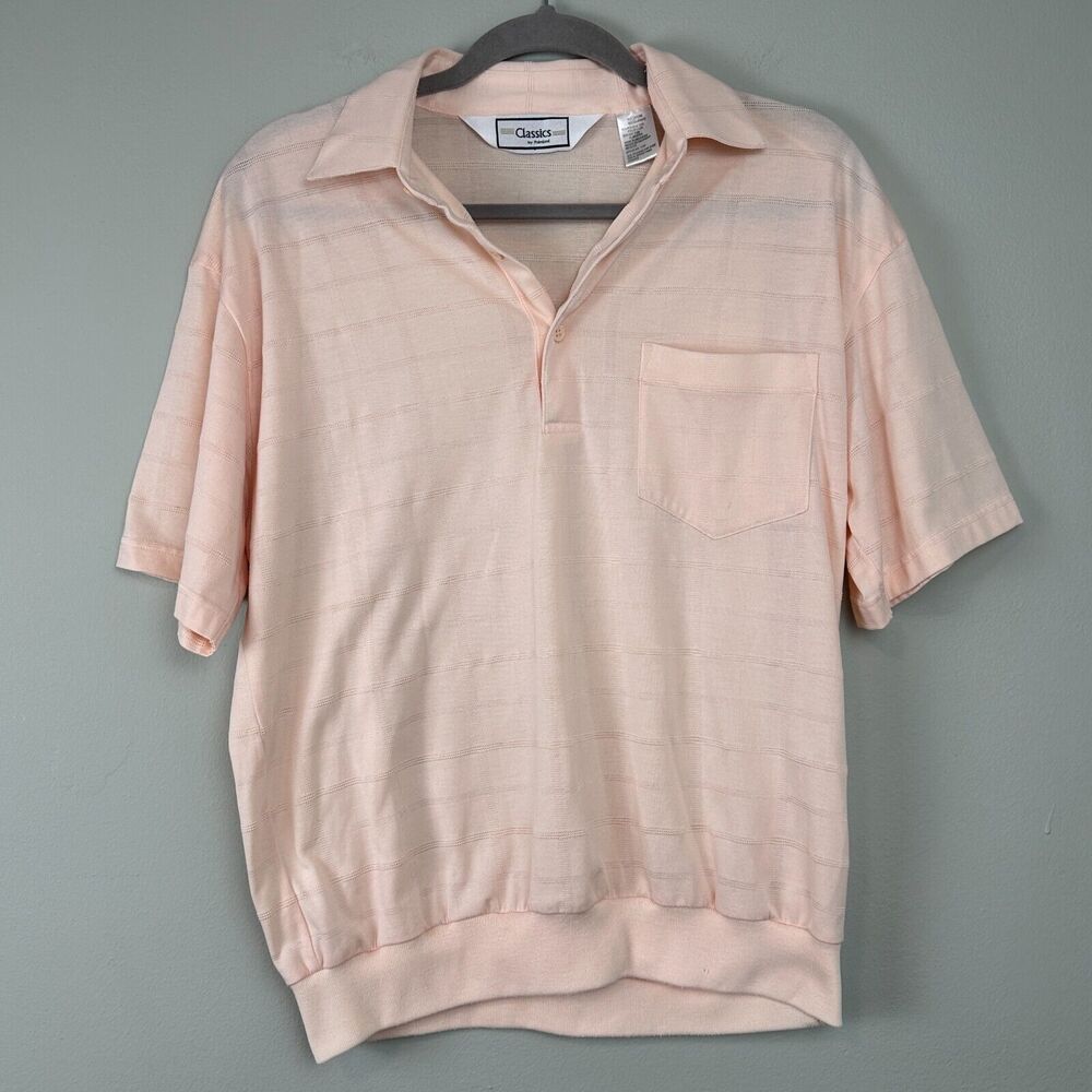 Vtg Classic by Palmland Polo Shirt Mens Medium Peach Banded Bottom Collared Golf